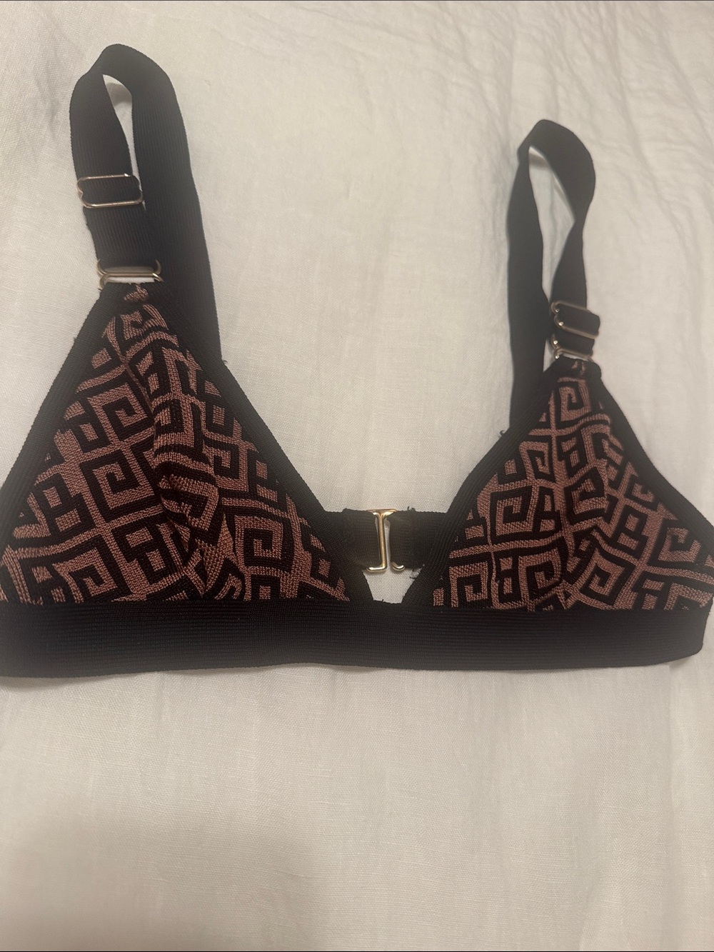 Women's Black & Brown Geometric Triangle Bralette